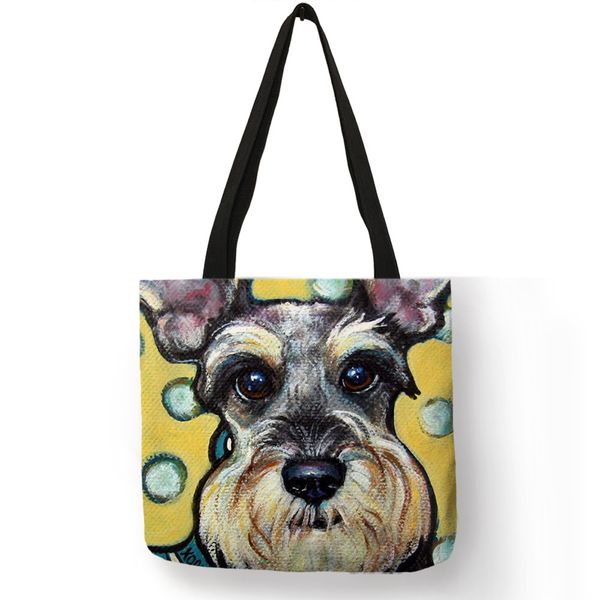 

dropship schnauzer dog painting handbags for women lady shoulder bag casual shopping traveling school bags large capacity