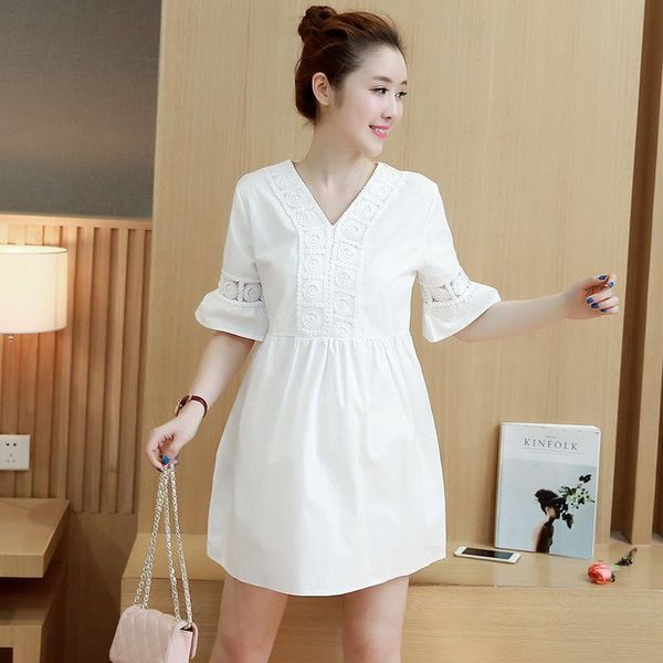 

мода v-образный вырез рюши рукав тонкой талии материнство рубашка лето осень одежда для беременной беременности туники tops, White