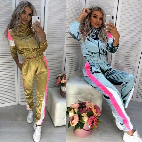 

two piece dress 2021 spring reflective tracksuit women clothes multicolor crop + pants sweat suit outfits matching set sportwear, White