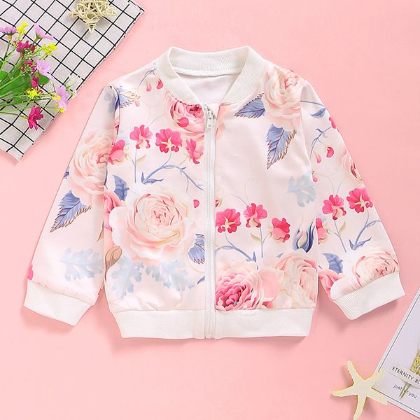 

infant baby kids girls flower print long sleeve zip sweatshirt coat jacket long sleeve round neck girl coats kids w1119, Black