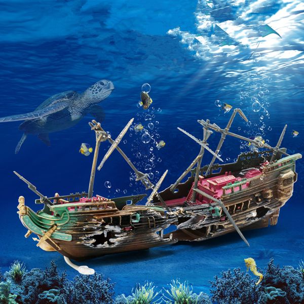 

decorations aquarium artificial sunk wreck decoration destroyer boat ornament for fish tank ship decor used with air pump