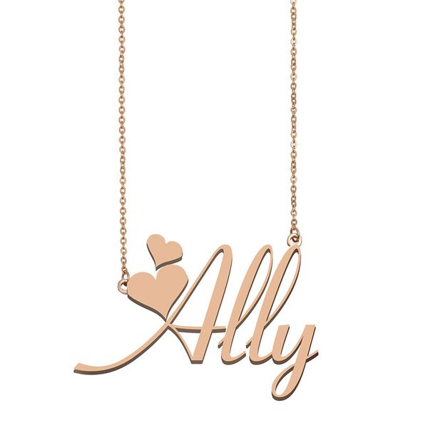 

ally name necklace pendant for women girlfriend gifts custom nameplate children friends jewelry 18k gold plated stainless steel, Silver