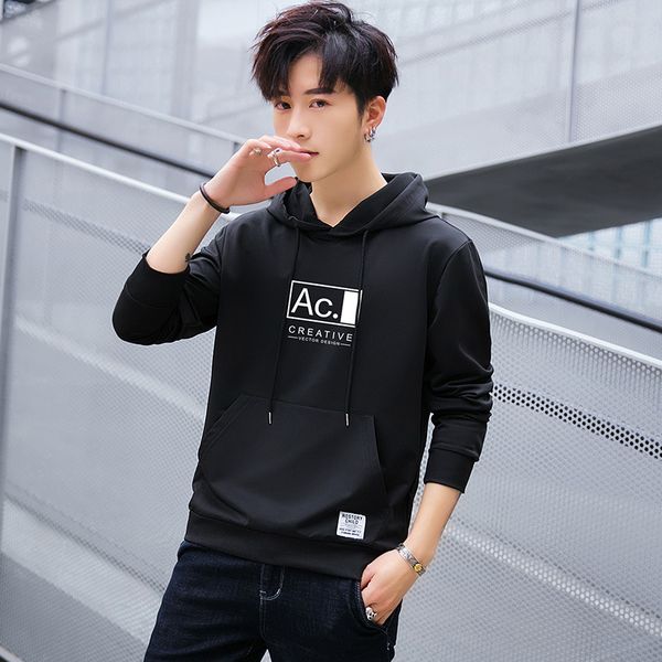 

2019 осень мужской одежды печатного письмо hoodie молодежь trend мужские толстовки толстовка пара с длинным рукавом пуловер мужчину и женщин, Black