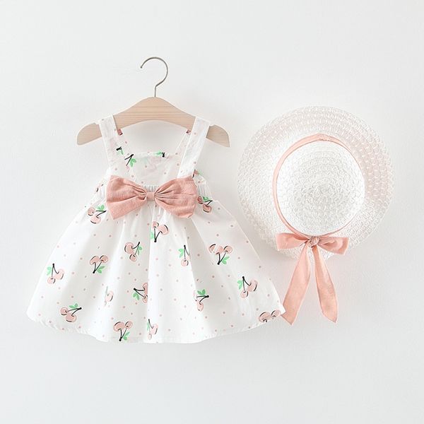 

fashion baby girl dress cotton o-neck regular toddler baby kids girls sleeveless cherry dot princess dresses bow hat outfits h4, Red;yellow