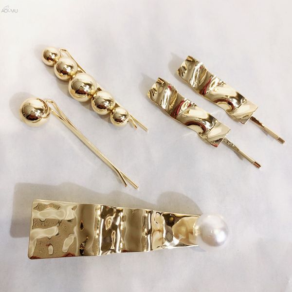 Aomu Korea Fashion Metal Hair Clips Geometric Irregular Imitiation