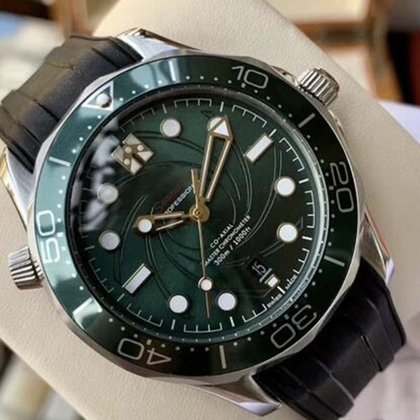 

2020 co-axial master automatic mechanical movement green ceramic bezel diver 300m 007 james bond majesty secret men watches sea wristwatches, Slivery;brown