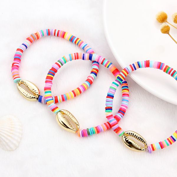 

women bohemian bracelets polymer clay beadsgolden shell bracelet for holiday fashion jewelry gift for girls, Black