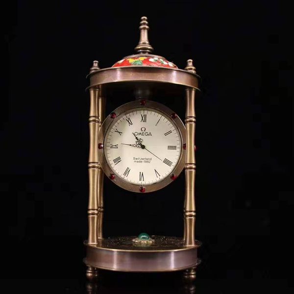 

european exquisite brass classical inlay gem mechanical cloisonne clock