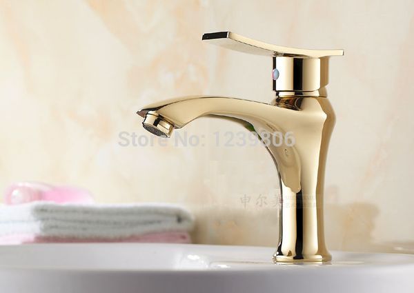 

basin faucet single handle for one hole bathroom lavatory sink tap brass gold finish