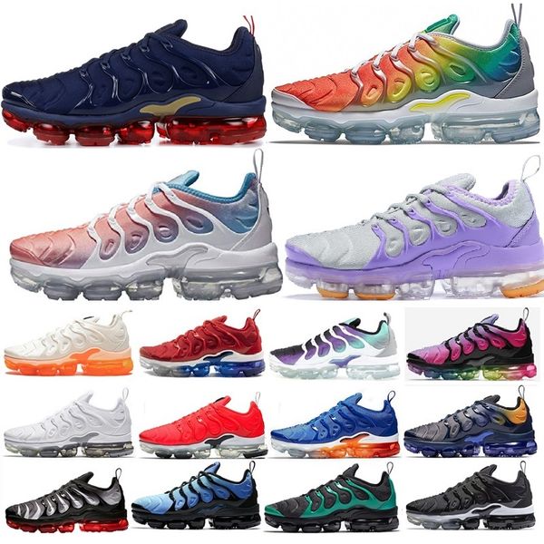 

2019 New Running Shoes TN Plus Mens Women Lava Glow All Red Sunset Game Royal Hyper Blue Bumblebee Sports Sneakers 36-45