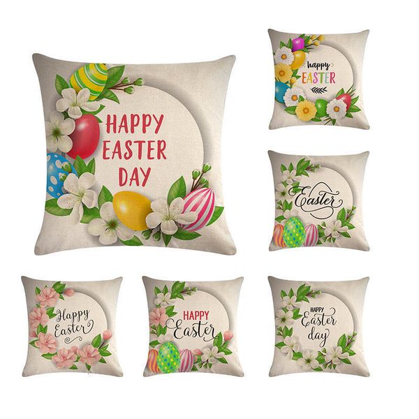 

наволочка 45 * 45 английский письмо с днем пасхи фон цветы мягкие льняные наволочки подушка обложка home decor zy762