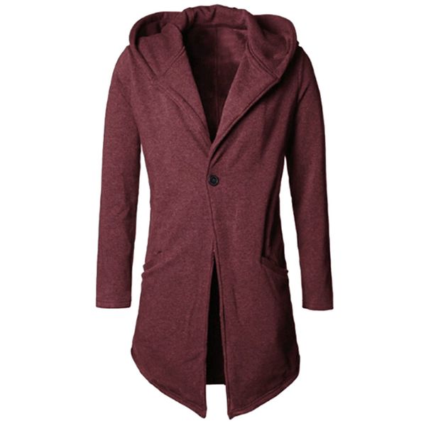 

fashion men's hooded jacket long sleeve cardigan hoodies 2019 autumn one button open stitch long sweatshirt coat outerwear, Black;brown