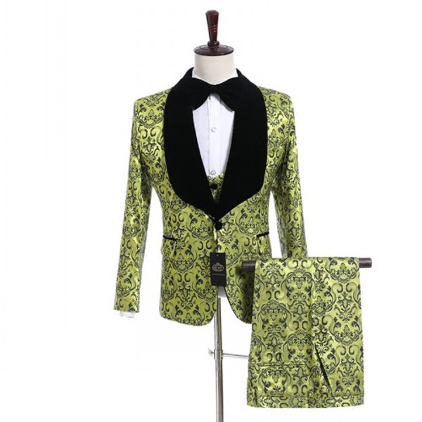 

new arrival one button embossing wedding groom tuxedos shawl lapel groomsmen men suits prom blazer (jacket+pants+vest+tie) w25, Black;gray