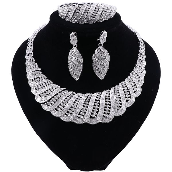 New Nigerian Hochzeit Frau Accessoires Schmuck Set Großhandel Statement Marke Schmucksache-Satz Dubai Silber überzogene Schmuck-Set