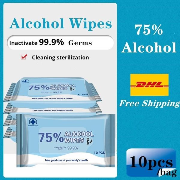 

dhl 10 шт. / кор. dhl спиртовые тампоны портативные салфетки колодки спиртовые влажные салфетки чистка кожи уход стерилизация первая помощь