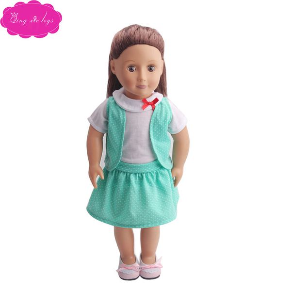 

green three-piece college skirt 18-inch american doll dress