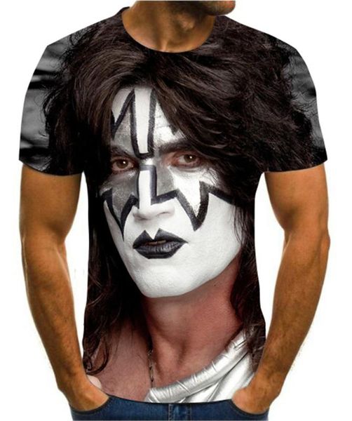 

2020 new summer 3d color simple printing casual fashion rock street funny t-shirt kissing band hip hop men's versatile t-shirt, White;black