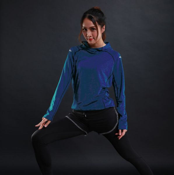

women running t shirts gym fitness long sleeves sweatshirts quick dry training breathable hood sports yoga clothing, White;red