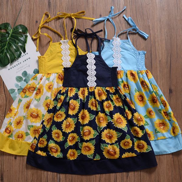 Summer Baby Girl Abiti per bambini Toddler Sunflower Pageant Wedding Birthday Princess Dresses Kids Case Girls Children Abbigliamento 12m-4T