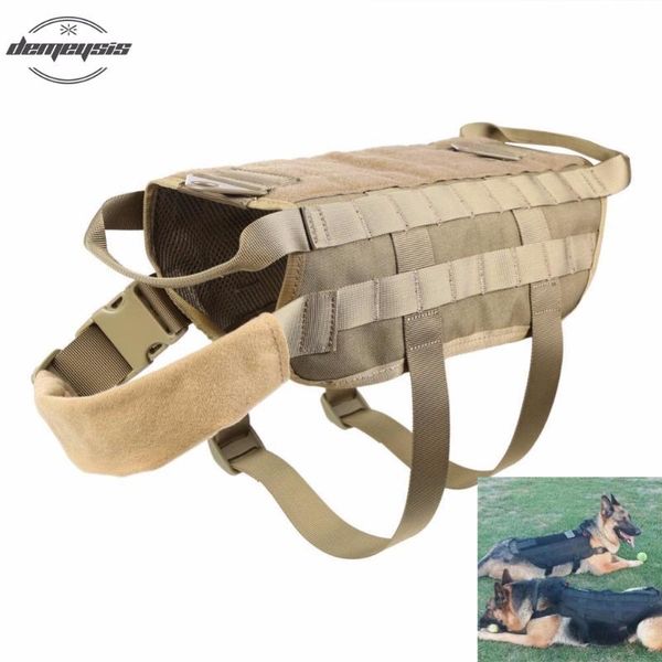 

army tactical dog training molle vest oudoor load bearing harness pet vest, Camo;black