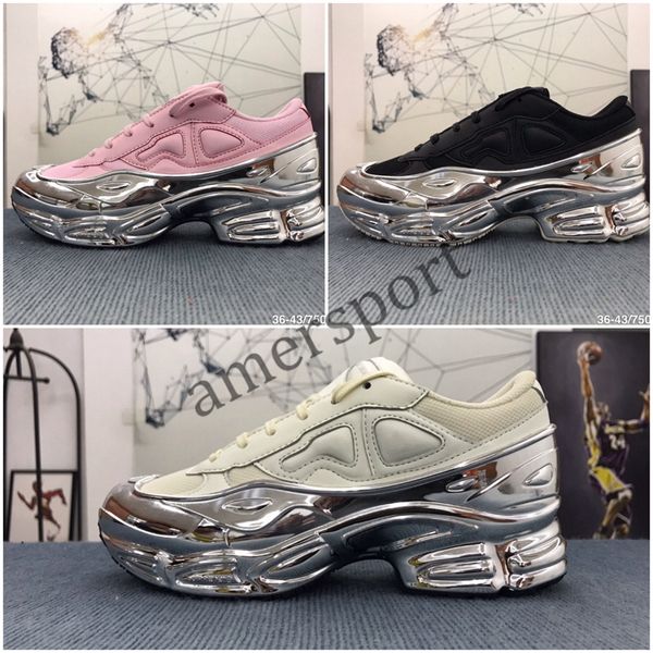 

latest women sneaekers raf simons oversized sneaker, ozweego shoes in silver metallic dip effect sole sport trainer multicolor size 35-42, Black