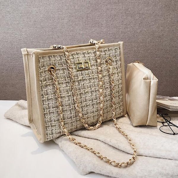 

winter fashion new ladies big tote bag quality woolen women's designer handbag lock chain shoulder messenger bags large capacity/6