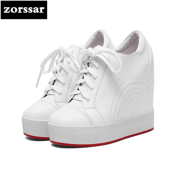 

zorssar} fashion sneaker boots women wedges platform shoes genuine leather height increasing ankle boots summer female shoes, Black