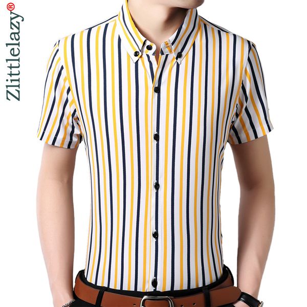 

2019 vertical striped men shirt clothing social short sleeve summer formal fashions shirts mens dress casual slim fit clothes, White;black
