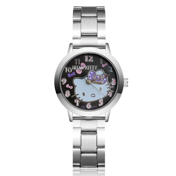 

женская мода девушки hello kitty kt стиль кошка полный стальной металл группа наручные часы, Slivery;brown