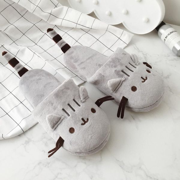 

enplei indoor slippers cute cozy home warm cat street cat cartoon plush travel airplane sleep eye mask slippers size 36-42, Black