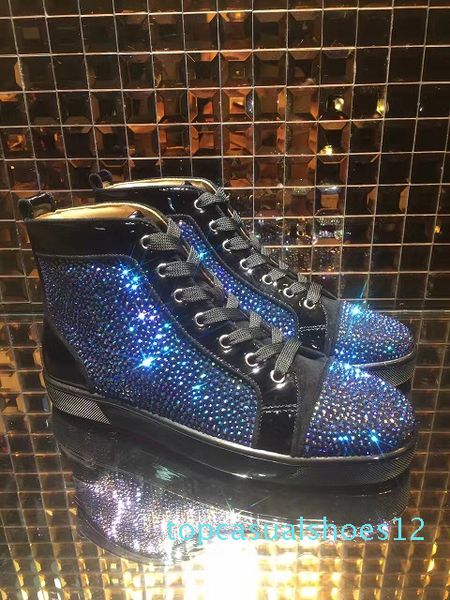 

new red bottoms sneakers shoes for men casual women luxury mens blue crystal outdoors red bottom designer chaussures zapatillas casual t12, Black