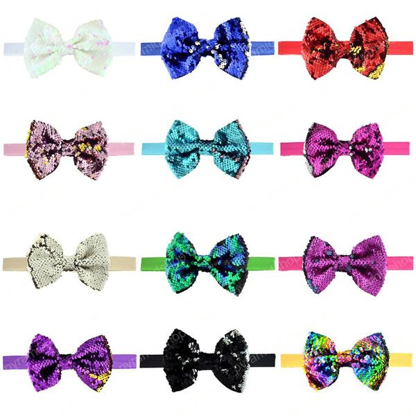 

boutique baby girl hairbows elastic headbands baby girl sequins shining hair bows knot bows hair accessories wholesale mermaid 12*9 bow, Slivery;white