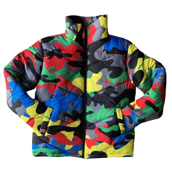 

women men winter turtleneck down coat colorful camouflage puffer jacket outwear, Black