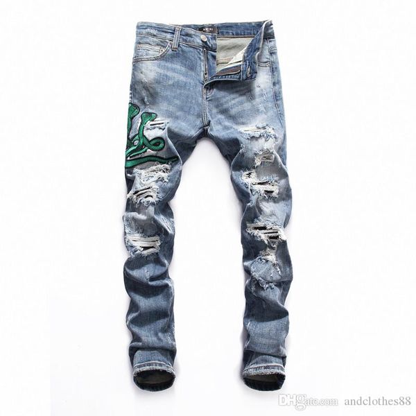 

mens designer jeans purple brand jeans fashion designer skinny washed motocycle denim pants panelled hip hop mens black ripped skinny jeans, Blue