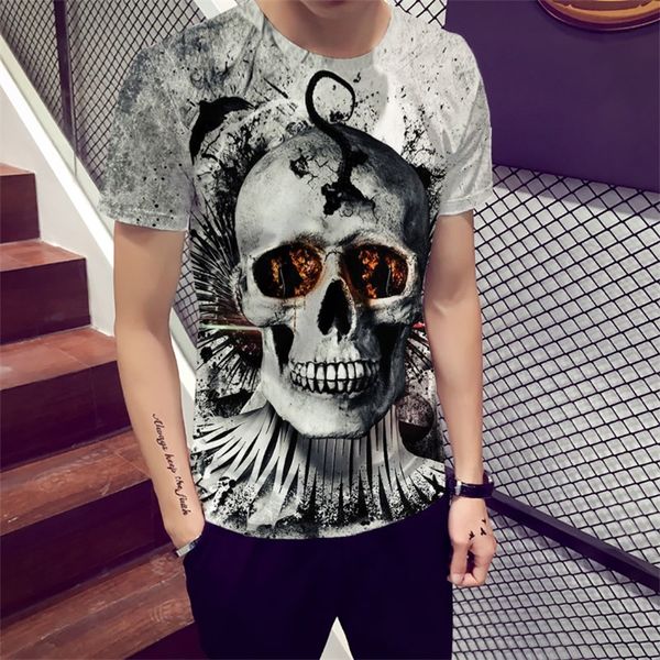 

casual male female t shirt men 2019 new fashion design 3d skull print tees summer cool high street wear size s-5xl, White;black