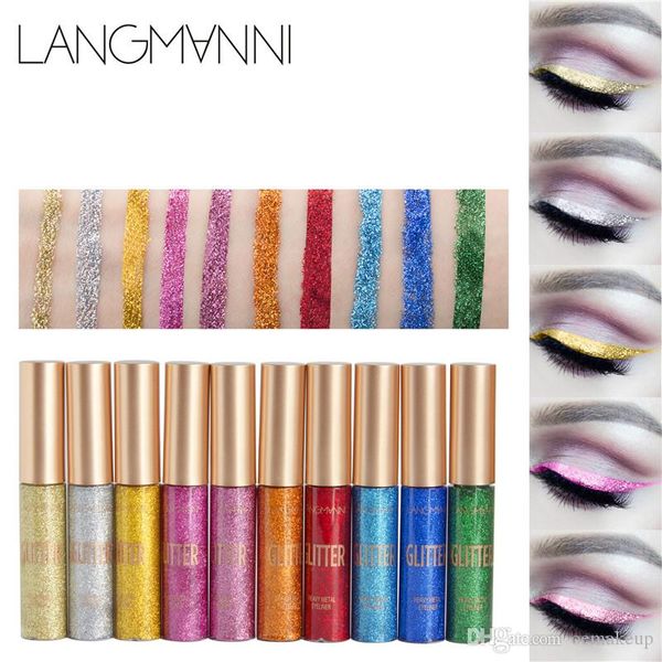

langmanni 10 pcs/set glitter eyeliner pen makeup heavy metal liquid eyeshadow highlighter easy to wear beauty shimmer eyeliner kits
