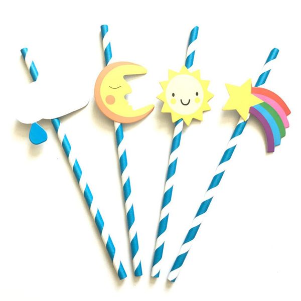 

4pcs reusable straws smoothie drinking straws for milkshakes frozen drinks plastic with cleaner brush for mugs sun moon stars4pz