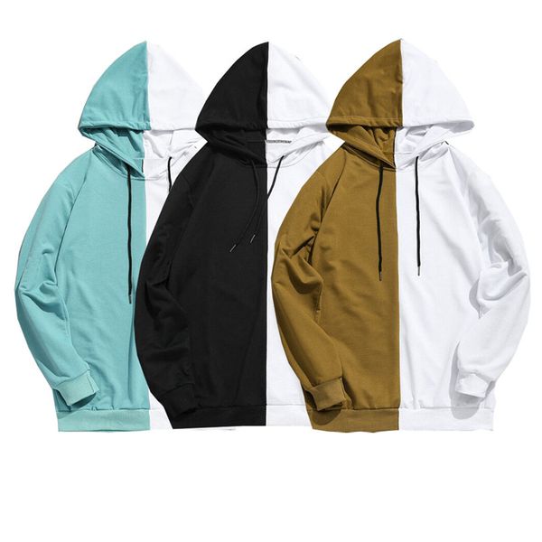 

men stitching hoodie cotton hooded jacket jumper causal basic blank plain sweatshirts, Black