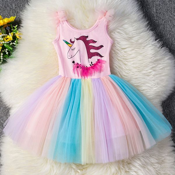 

2019 new baby girls summer dress brand princess dress for girl clothes unicorn dresses kids clothing children vestidos 3 8y, Red;yellow
