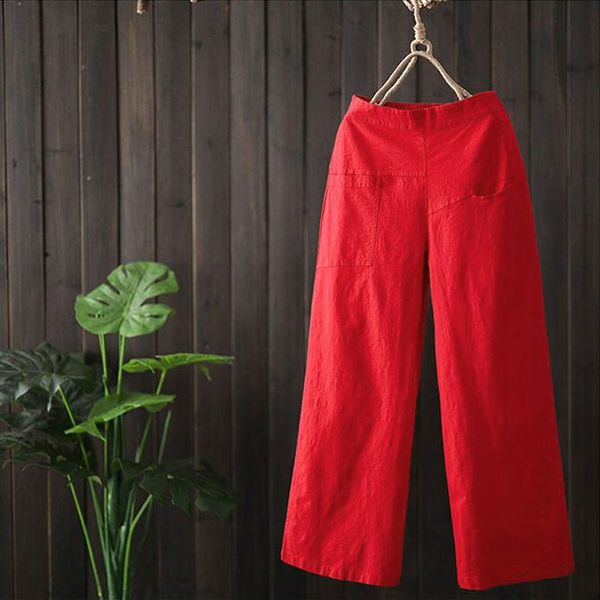 

2019 autumn solid boho wide leg pants loose long pants women's high waist casual red trousers office lady clothes streetwear, Black;white