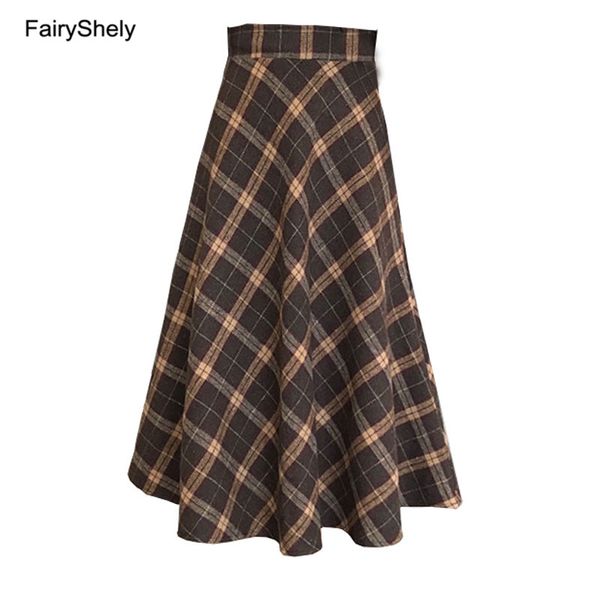 

2019 autumn winter high waist umbrella skirt a word skirt wild waist woolen female flared new poncho long plus size, Black