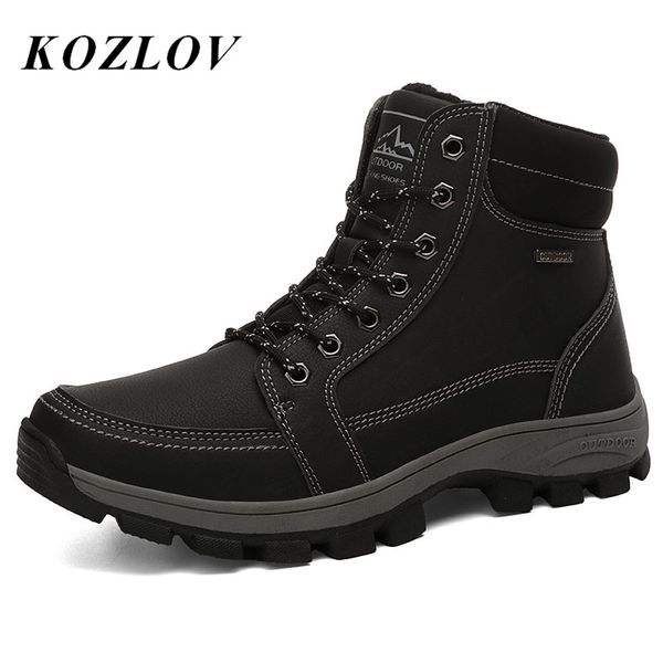 

men boots fashion winter snow outdoor ankle boots for men warm genuine leather non-slip work shoes bot, Black
