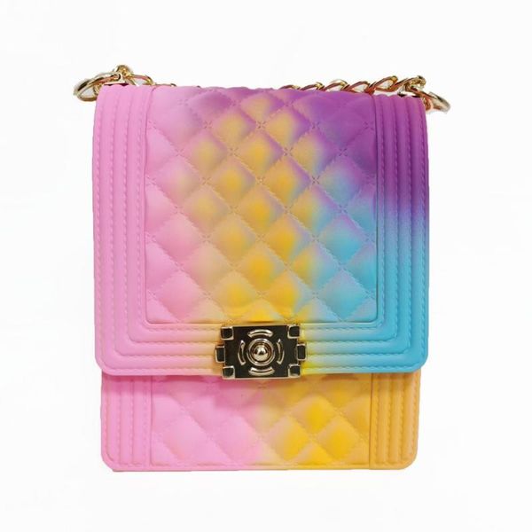 

fashionable ladies jelly crossbody bag rainbow pvc rubber purse colorful silicone handbags