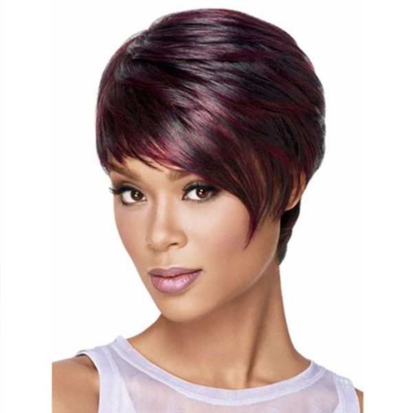 

european and american wig female short hair black red wig high temperature silk hood factory spot wholesale