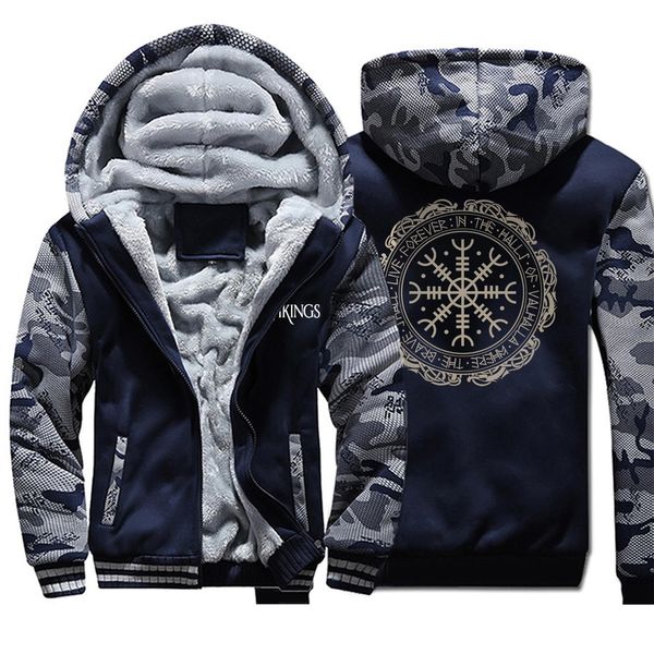 

lead winter thick mens hoodies viking printing male jacket hip hop brand outwear camouflage sleeve men's jacket casual, Black