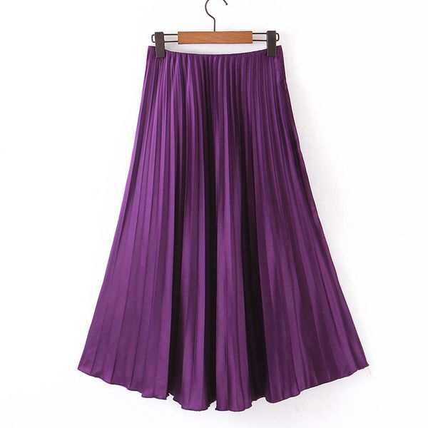 

agong casual pleated skirts women fashion loose solid skirt women elegant mid calf skirts female ladies le, Black