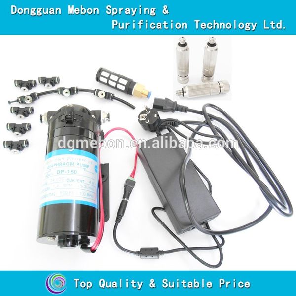 

water from tank) 40 mist nozzle+150 psi diaphragm pump.fog system. pump mist cooling system.outdoor cooling system
