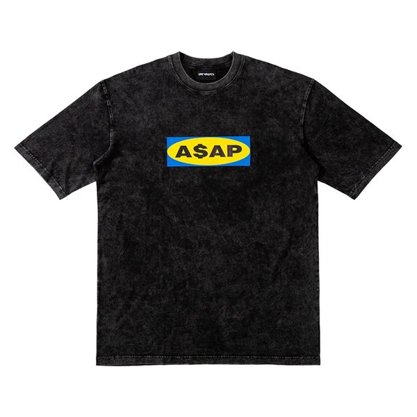 

asap rocky модный бренд дизайнер asap rocky хип-хоп уличная мужская ай мыть и носить летом с коротким рукавом круглый вырез футболки тройник, White;black