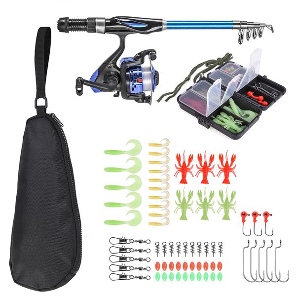 

blusea 1.3m fishing rod spinning reel set fishing rod reel combo full kit with hooks soft lures barrel swivels