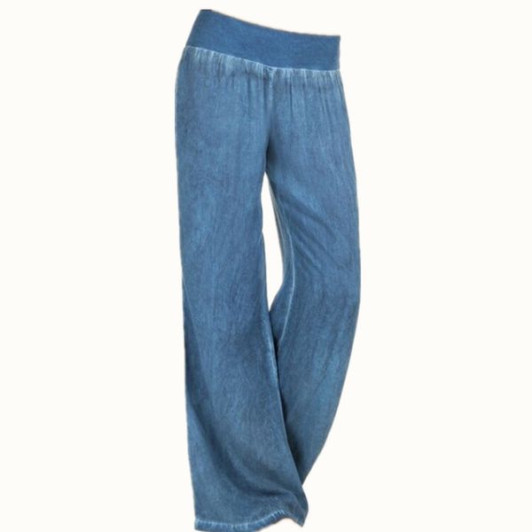 

2019 european and american-style plus-size women's casual jeans wide-leg pants, Blue